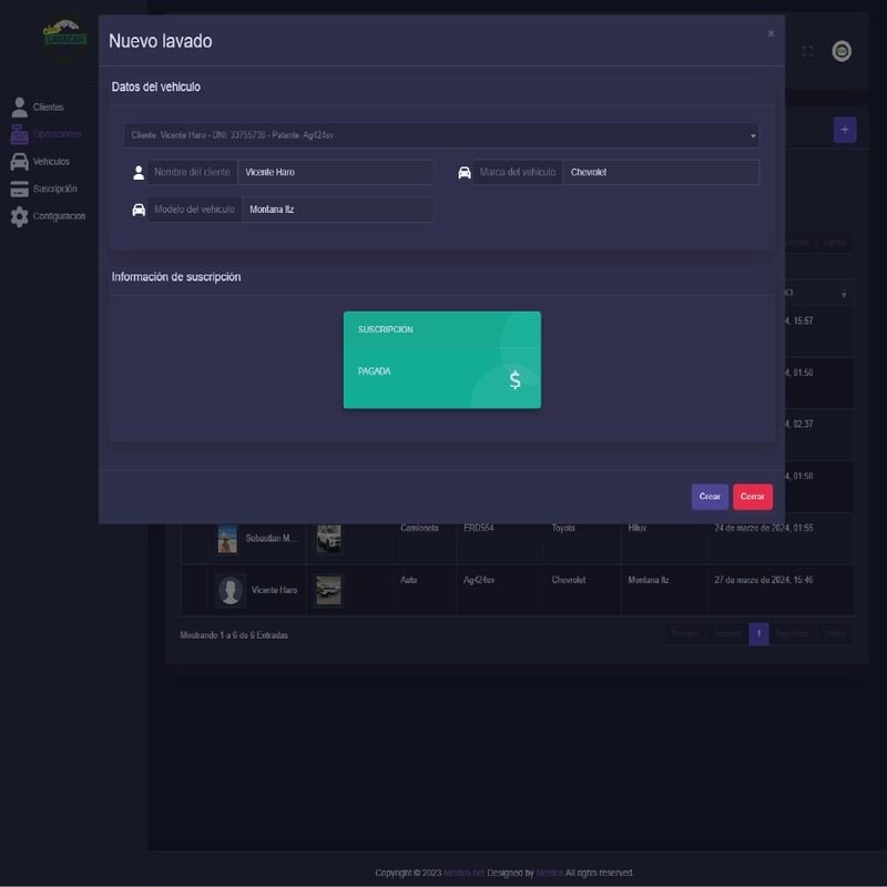 Captura de pantalla de Lavacar: sistema de suscripción